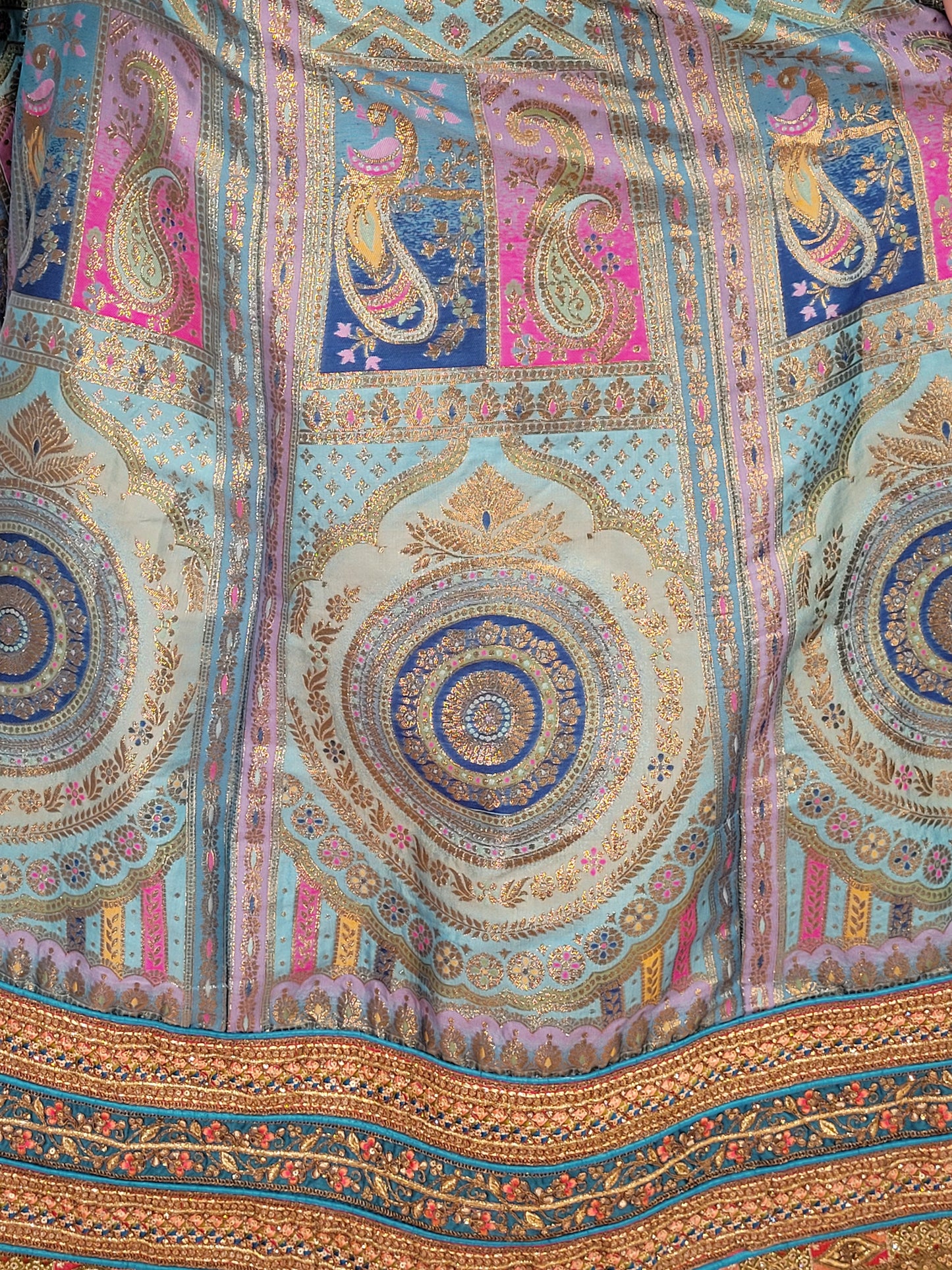 Blue Banarasi Unstitched Lehenga Set