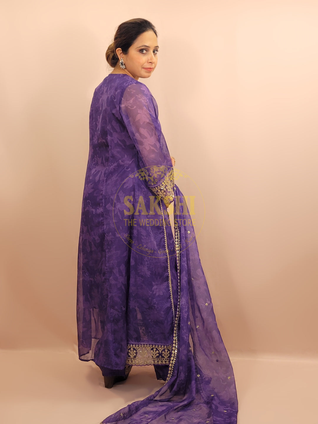 Purple Organza Anarkali Suit with Pants