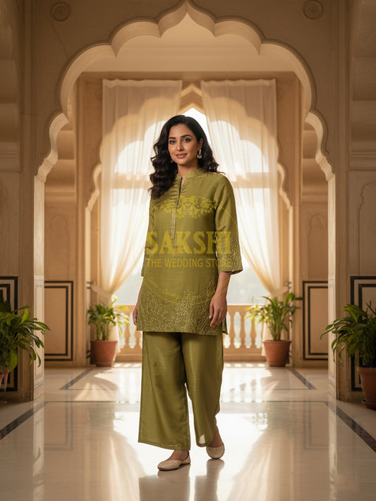 Green Shimmer Tissue Co Ord Set