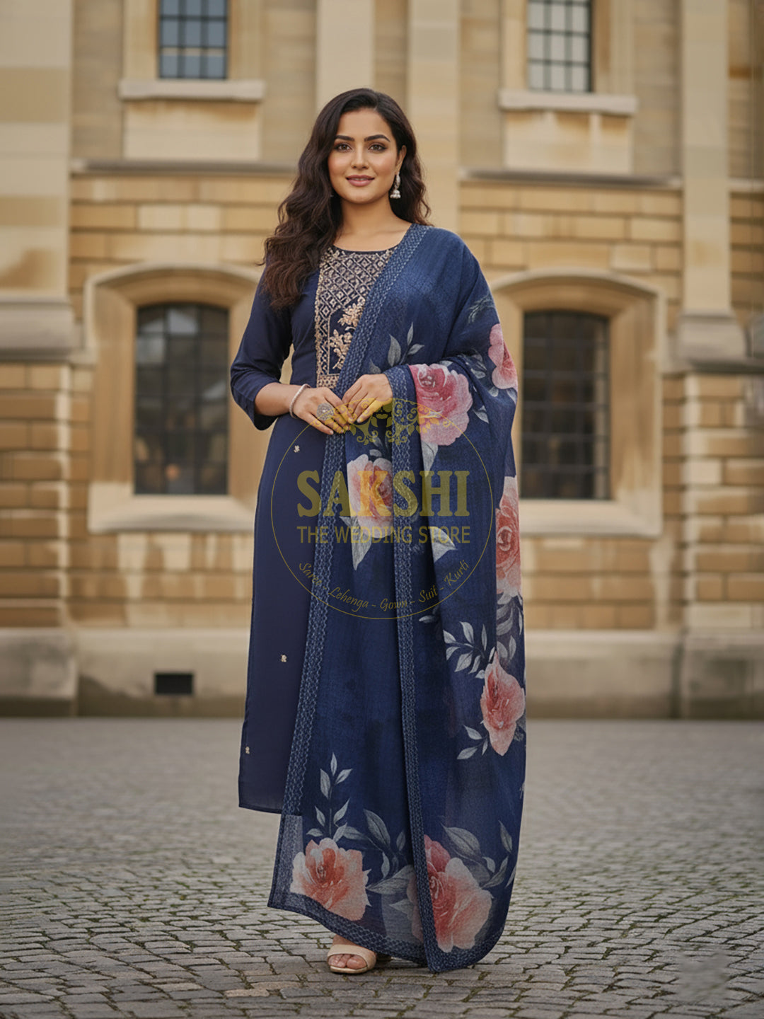 Blue Muslin Straight Suit with Digital Print Dupatta