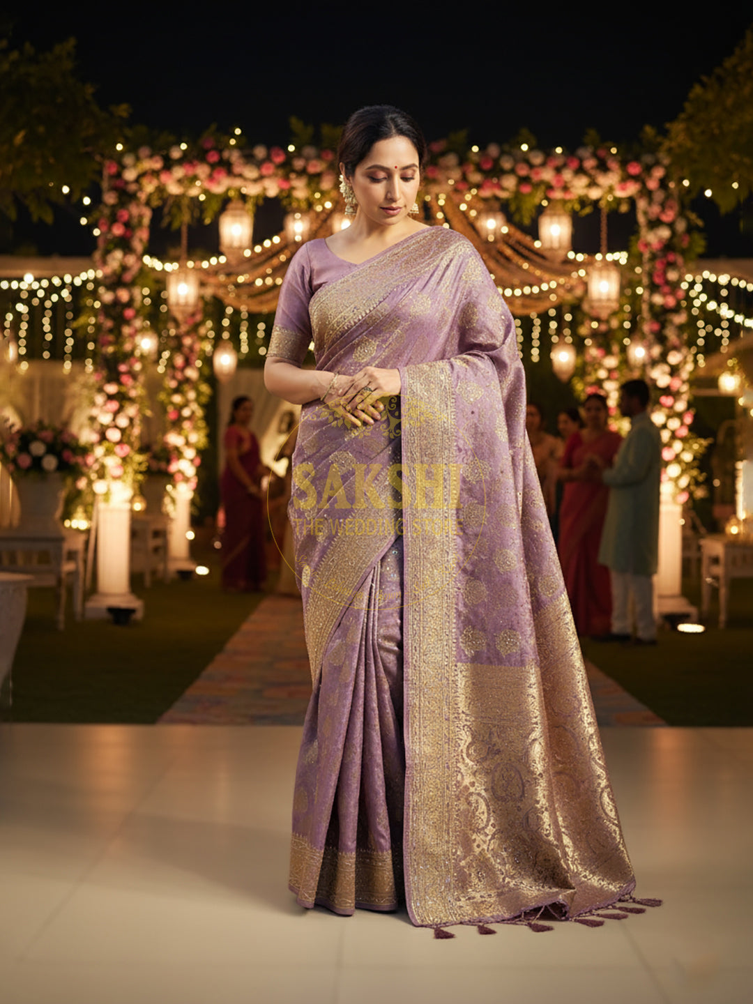Shimmer Tissue Lavender Handwork Saree