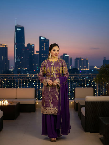 Purple Silk Sharara Suit