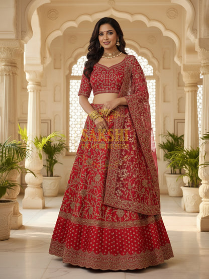 Red Velvet Bridal Lehenga with Heavy Dupatta