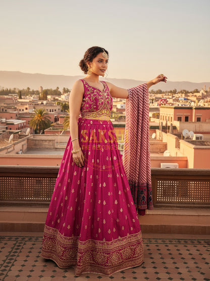 Magenta Banarsi Ghaghra Choli