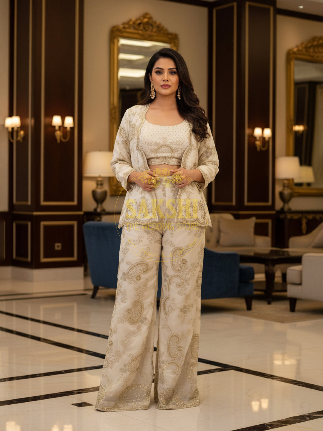Madhuri Dixit look inspired White Indo Western Set