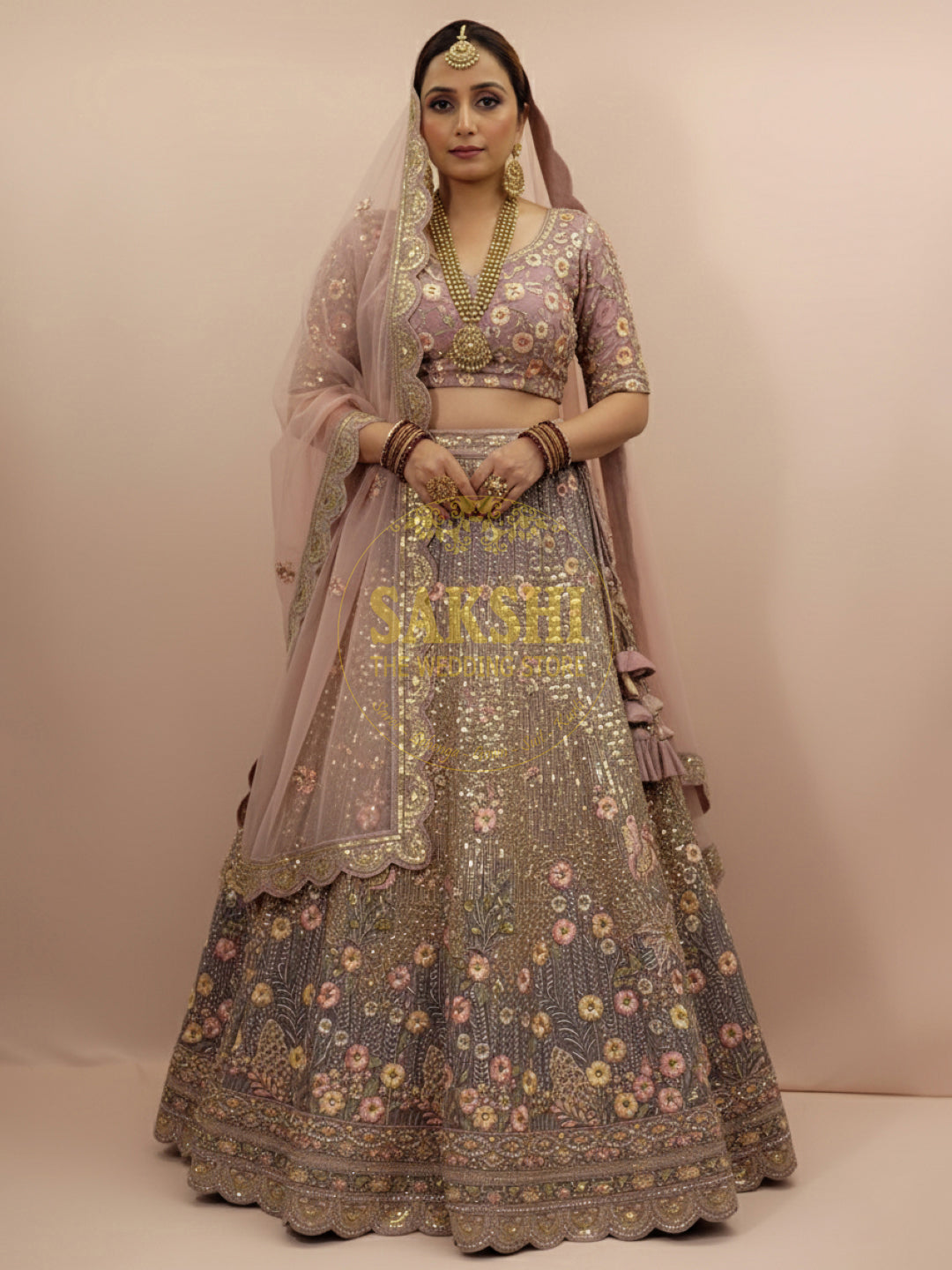 Lavender Net Unstitched Pastel Lehenga