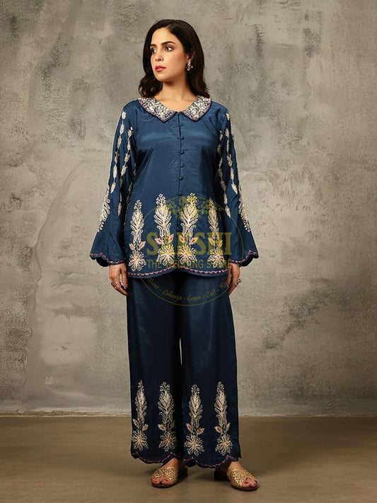 Blue Muslin Co-ord Set for Light Parties and Festivals