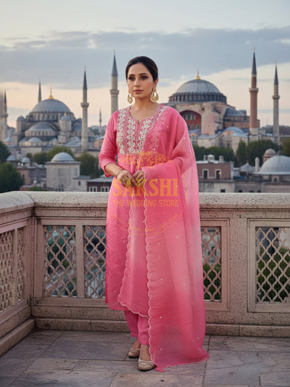Pink Tissue Beads Work Straight Suit