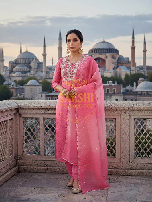 Pink Tissue Beads Work Straight Suit