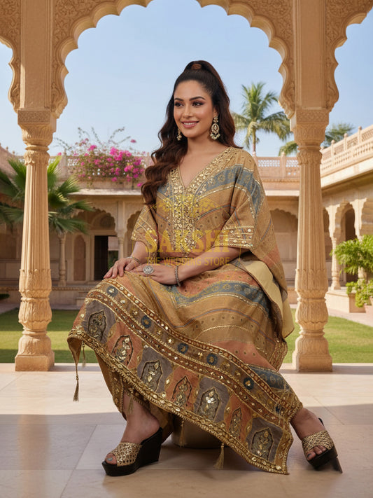 Golden Tissue Kaftan with Tulip Pants