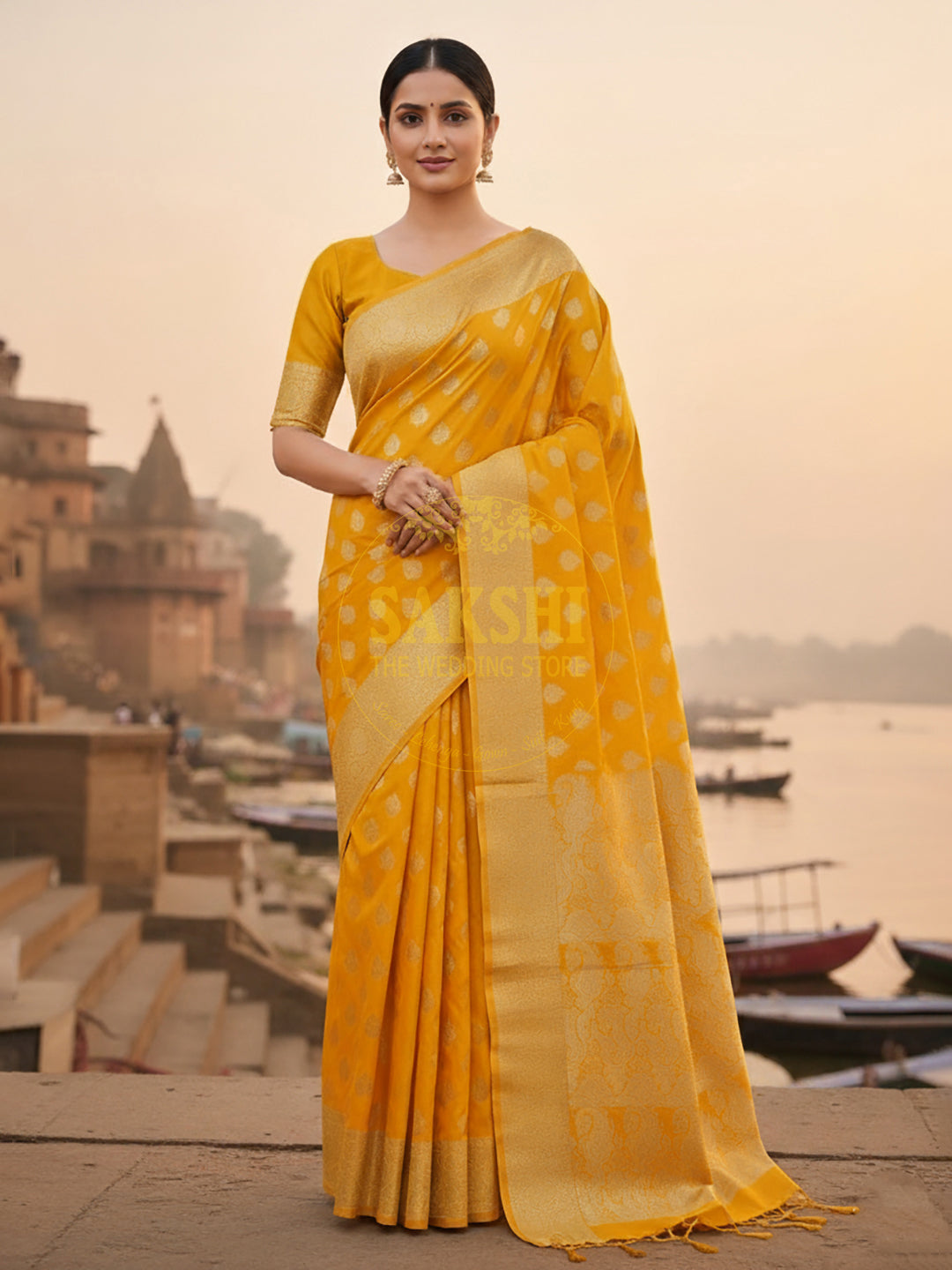 Yellow Banarasi Silk Saree