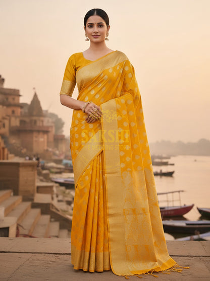 Yellow Banarasi Silk Saree