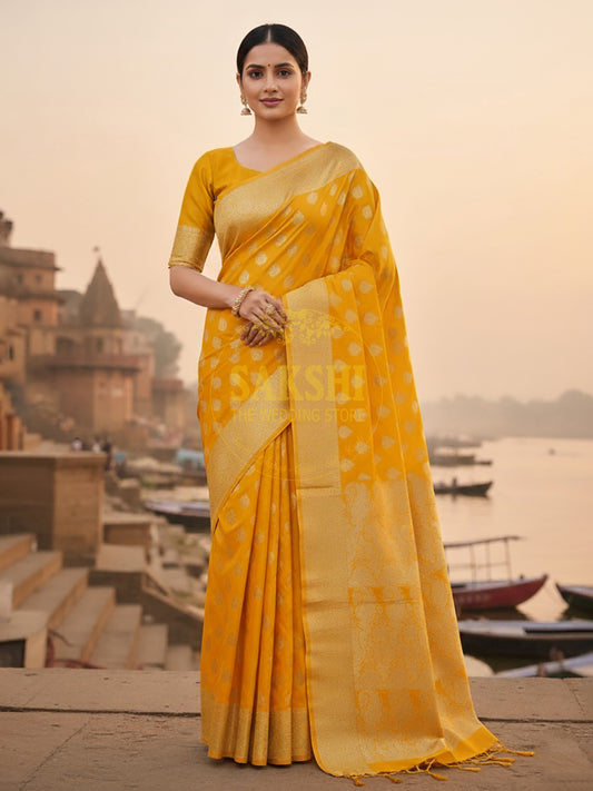 Yellow Banarasi Silk Saree