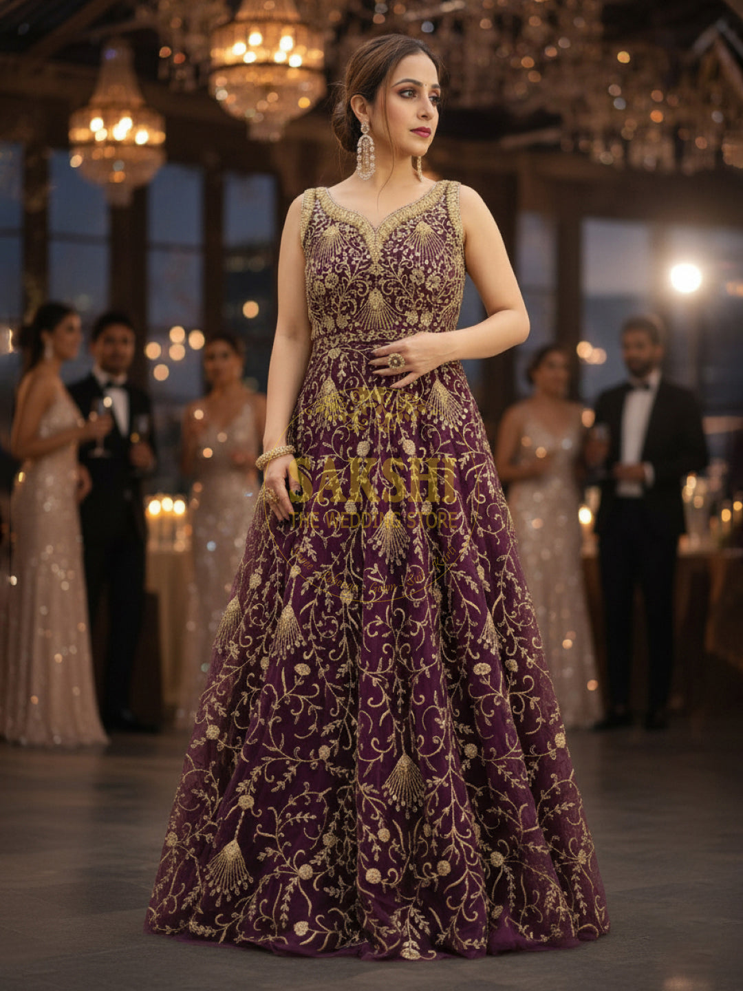 Wine Color Engagement & Wedding Gown