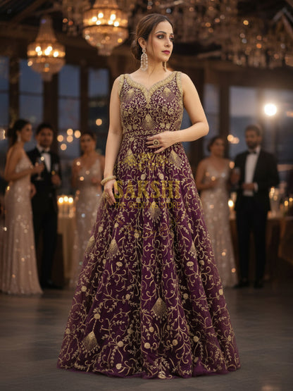 Wine Color Engagement & Wedding Gown