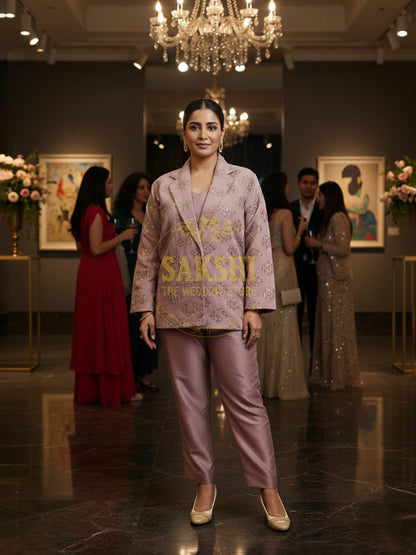 Light Onion Indo-western Party Dress( Top and Pant with Shrug)