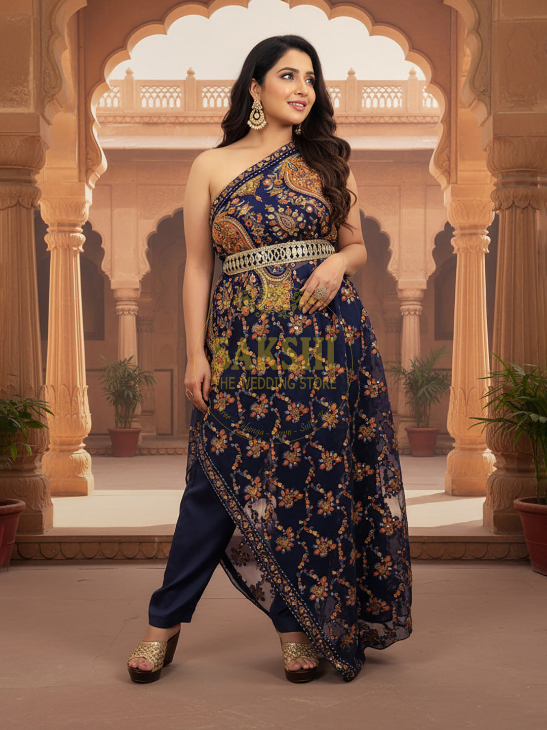 One Sided Blue Kaftaan Dress