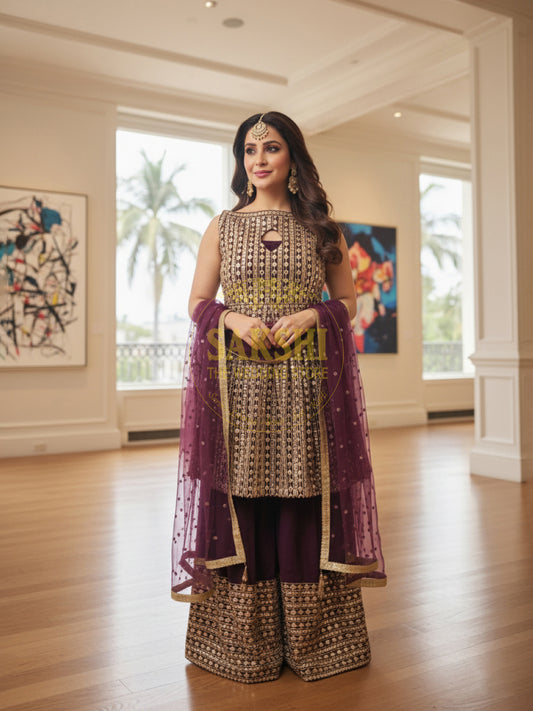 Wine Indo-Western Palazzo Dress