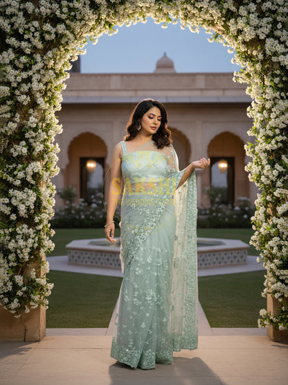 Alia Bhatt Met Gala look inspired Sea Green Handwork Net Saree