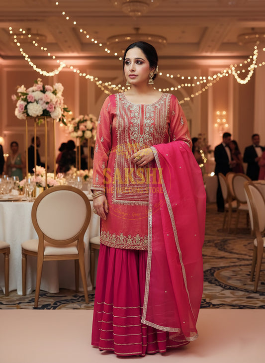 Pink Sharara Suit with Beads Embroidery
