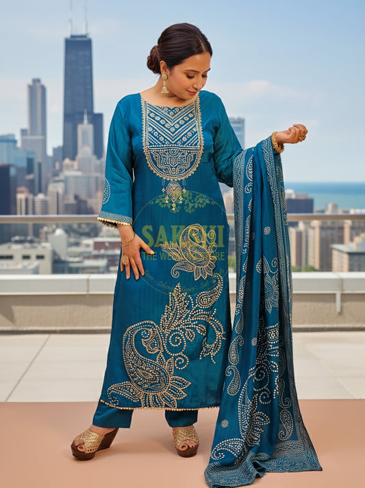 Blue Silk Kurta Set for Women