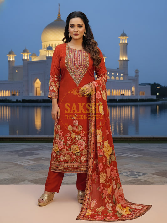 Rust Orange Pakistani Suit with Pants