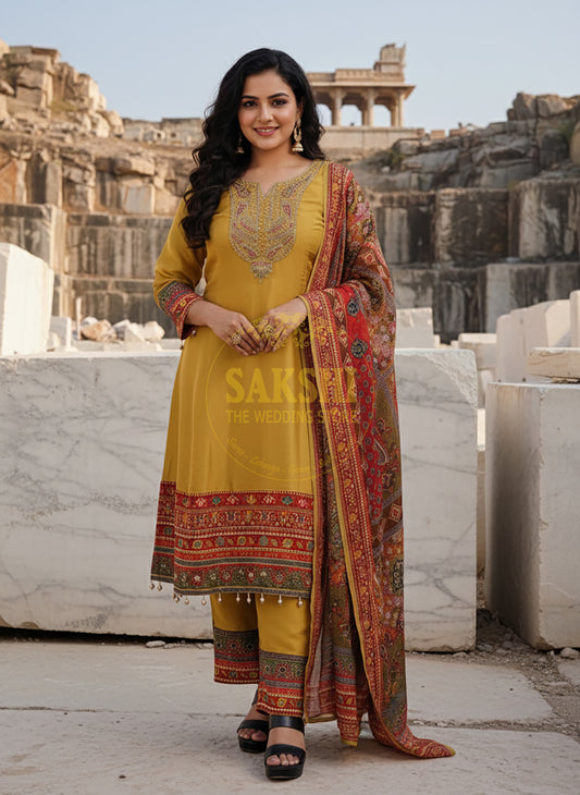 Anarkali Suit in Yellow Color