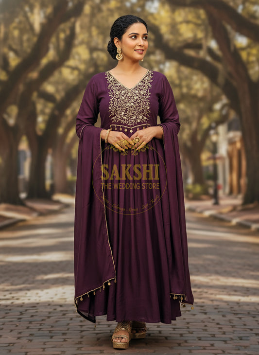 Anarkali Suit in Purple Color