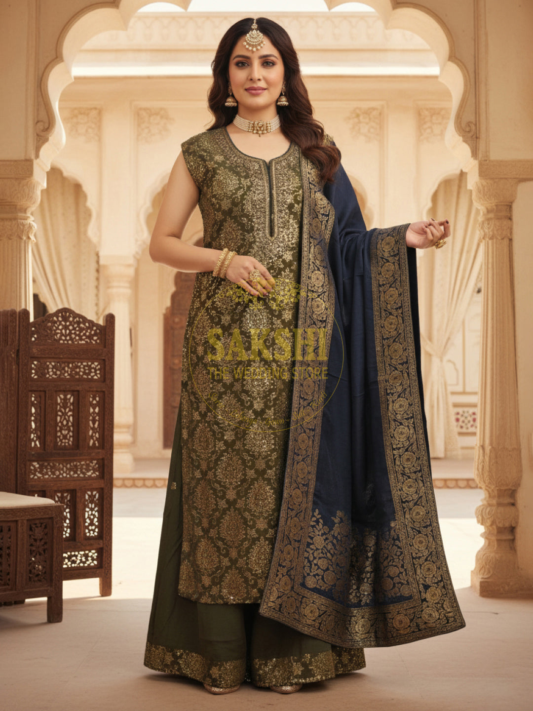 Mehendi Green Sharara Kameez Ethnic Wear