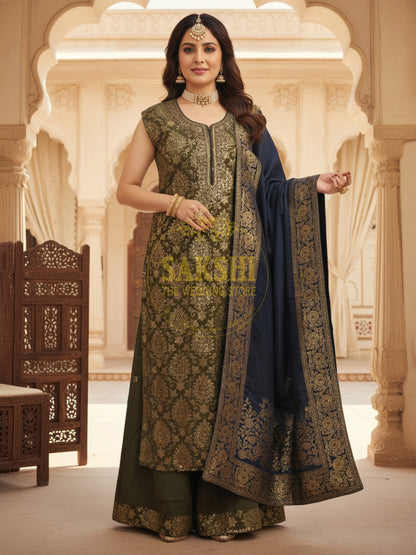 Mehendi Green Sharara Kameez Ethnic Wear