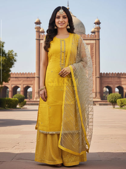 Yellow Silk Party Wear Dress