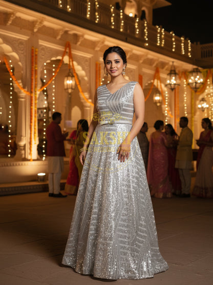 Shimmering Silver Engagement & Reception Gown