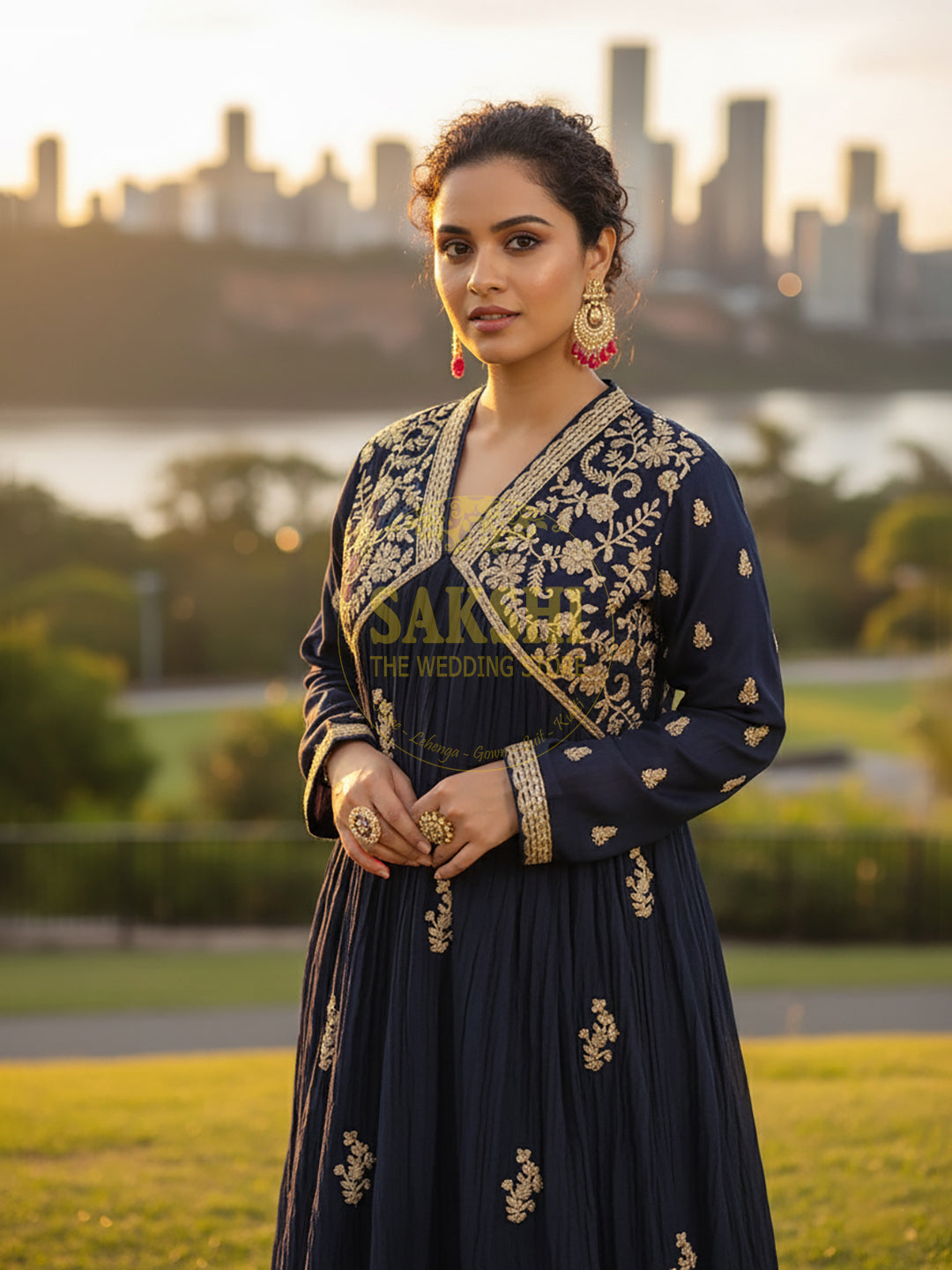 Navy Blue Designer Chinnon Anarkali Suit