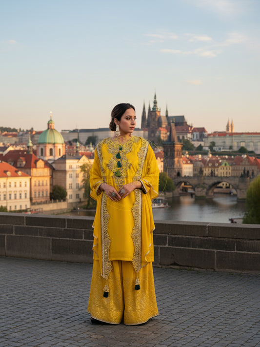 Yellow Sharara with Shrug