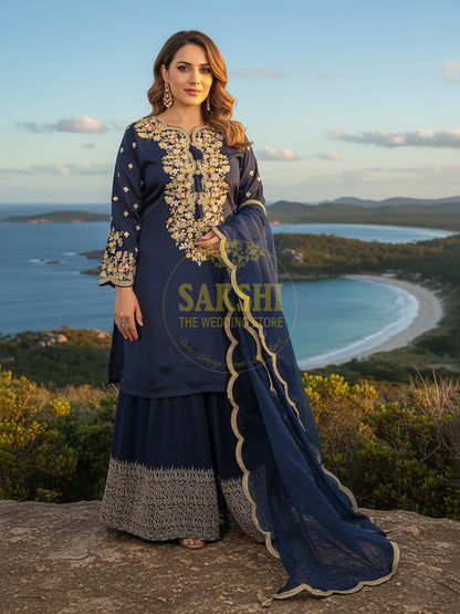Navy Blue Sharara Suit SAKSHI - The Wedding Store Navy Blue Sharara Suit SAKSHI - The Wedding Store