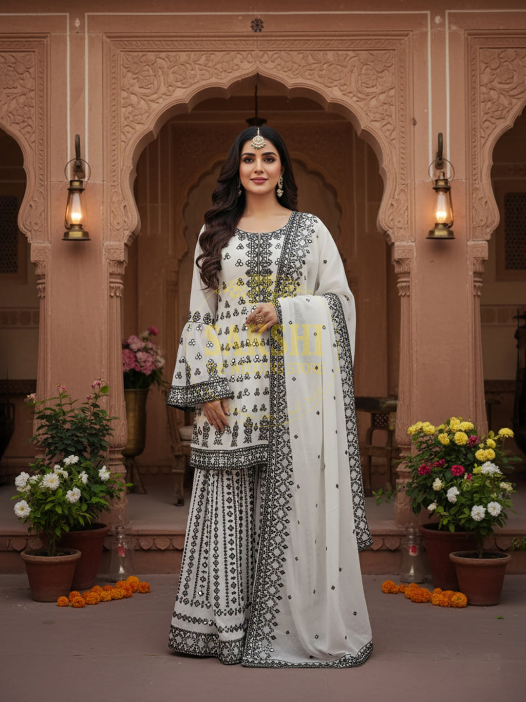 White & Black Peplum Indo-Western Dress