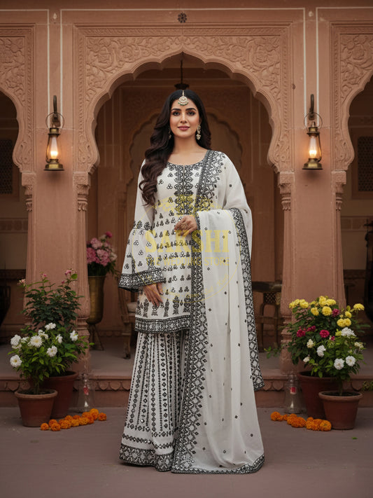 White & Black Peplum Indo-Western Dress