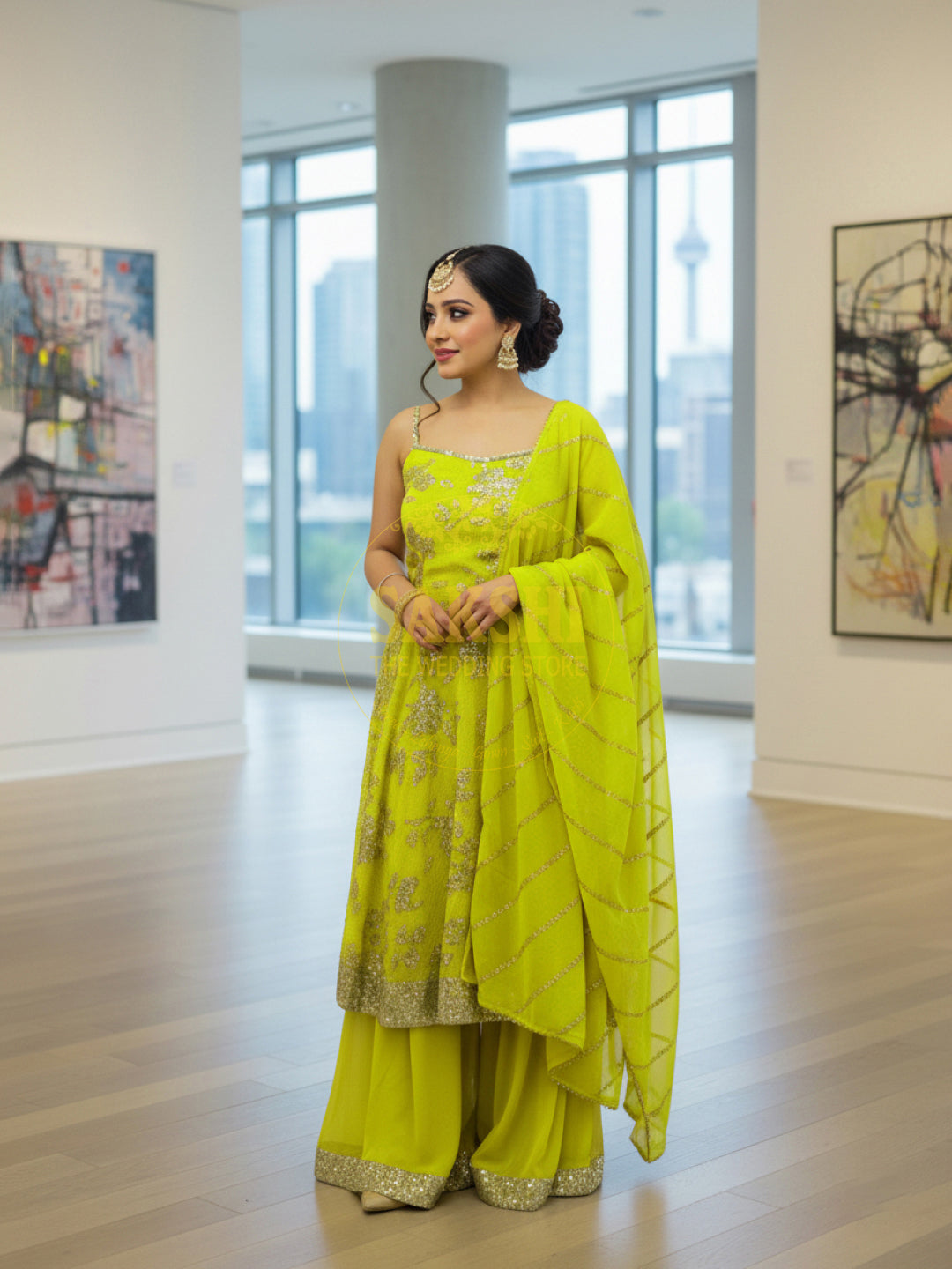 Lime Yellow Peplum Indo-Western Dress