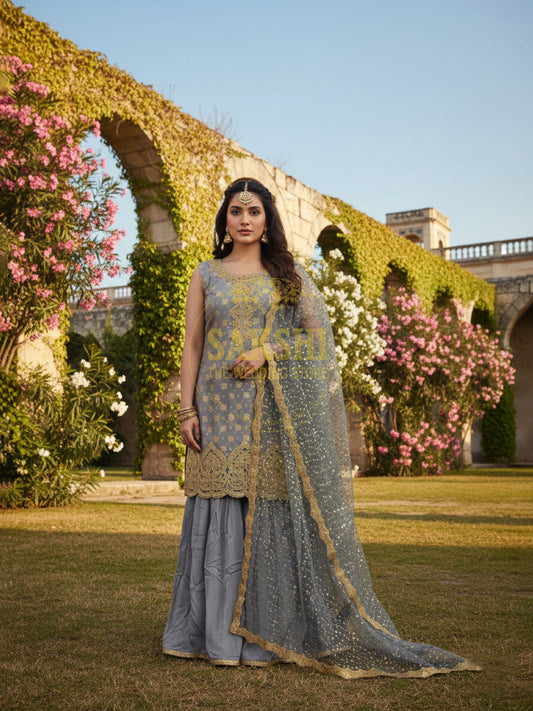 Light Grey Luxurious Sharara Kameez Suit