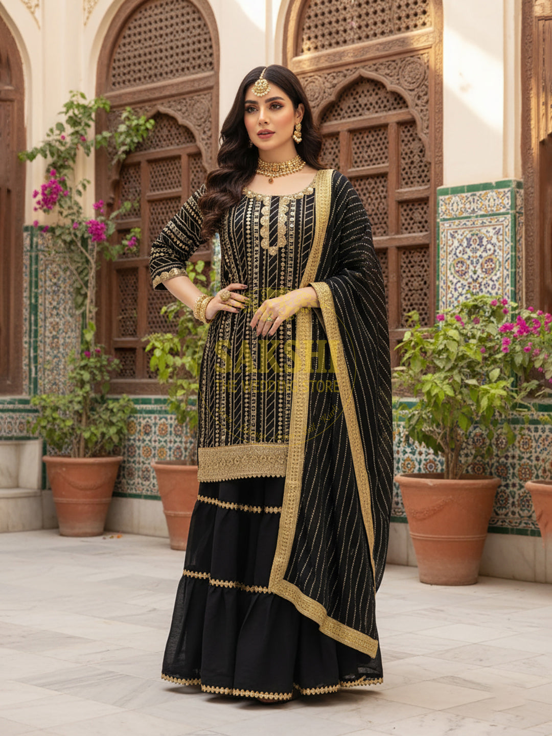 Indo-Western Black Sharara Set