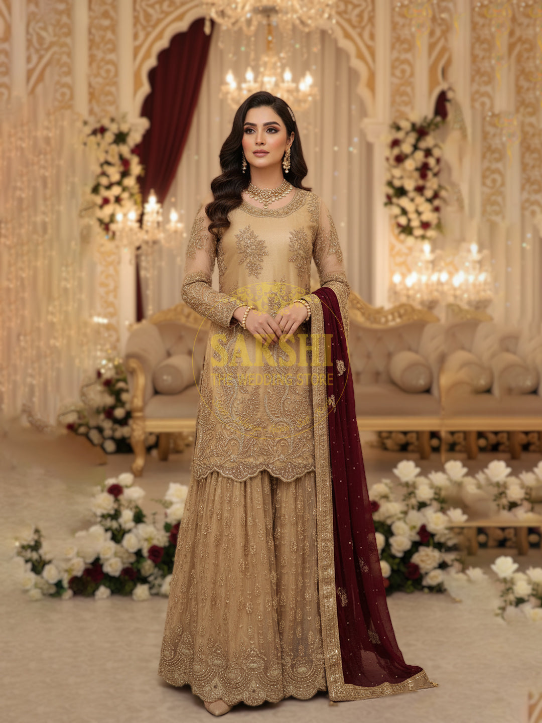 Golden Net Handwork Lehenga