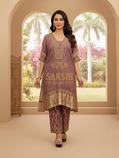 Lavender Organza Banarasi Co-ord Set