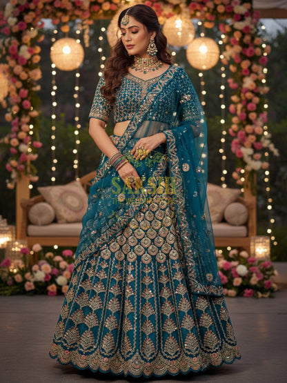 Rama Green Multi Color Mirror Work Lehenga