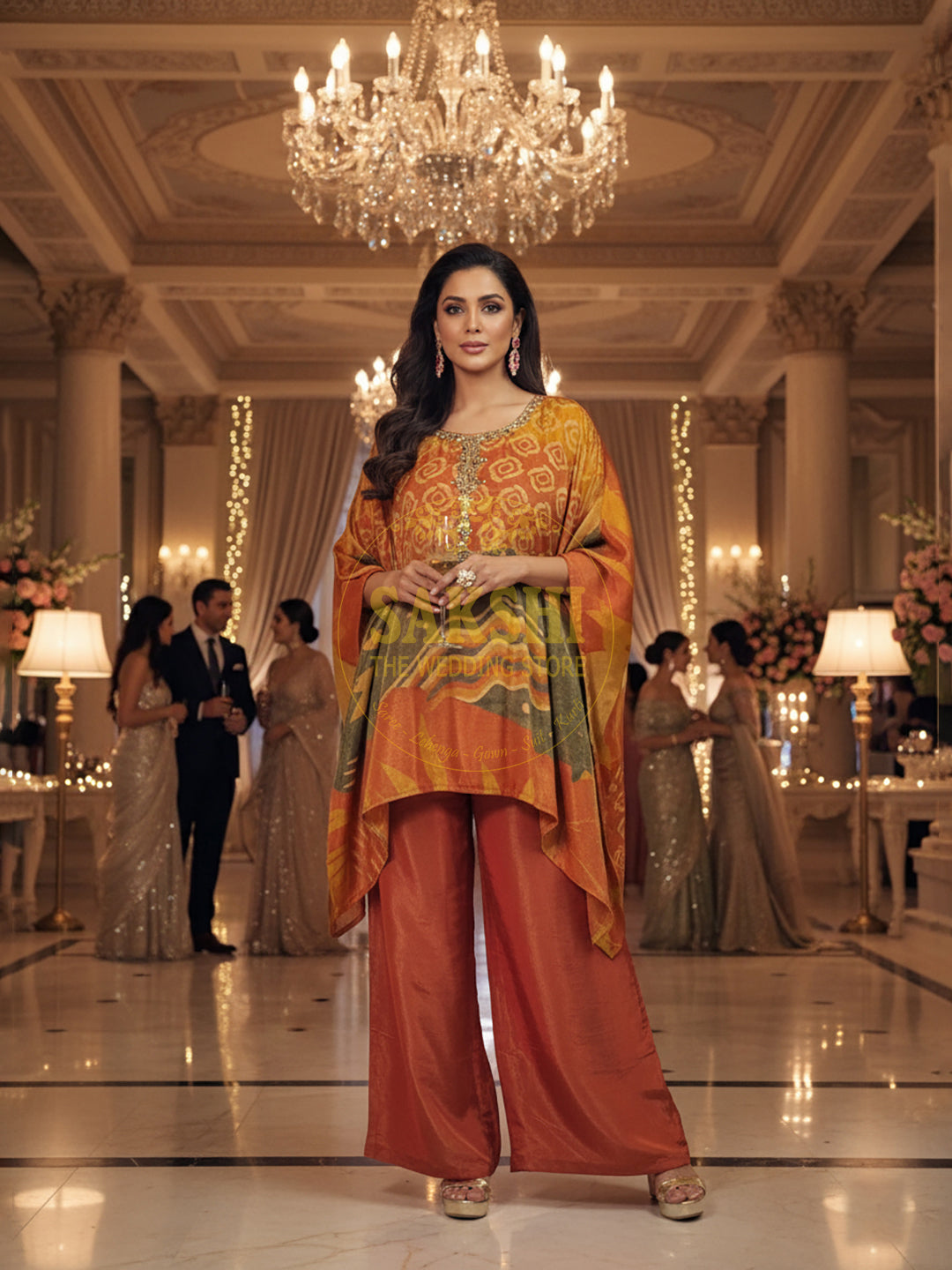 Rust Orange Multicolor Kaftan Co-Ord Set
