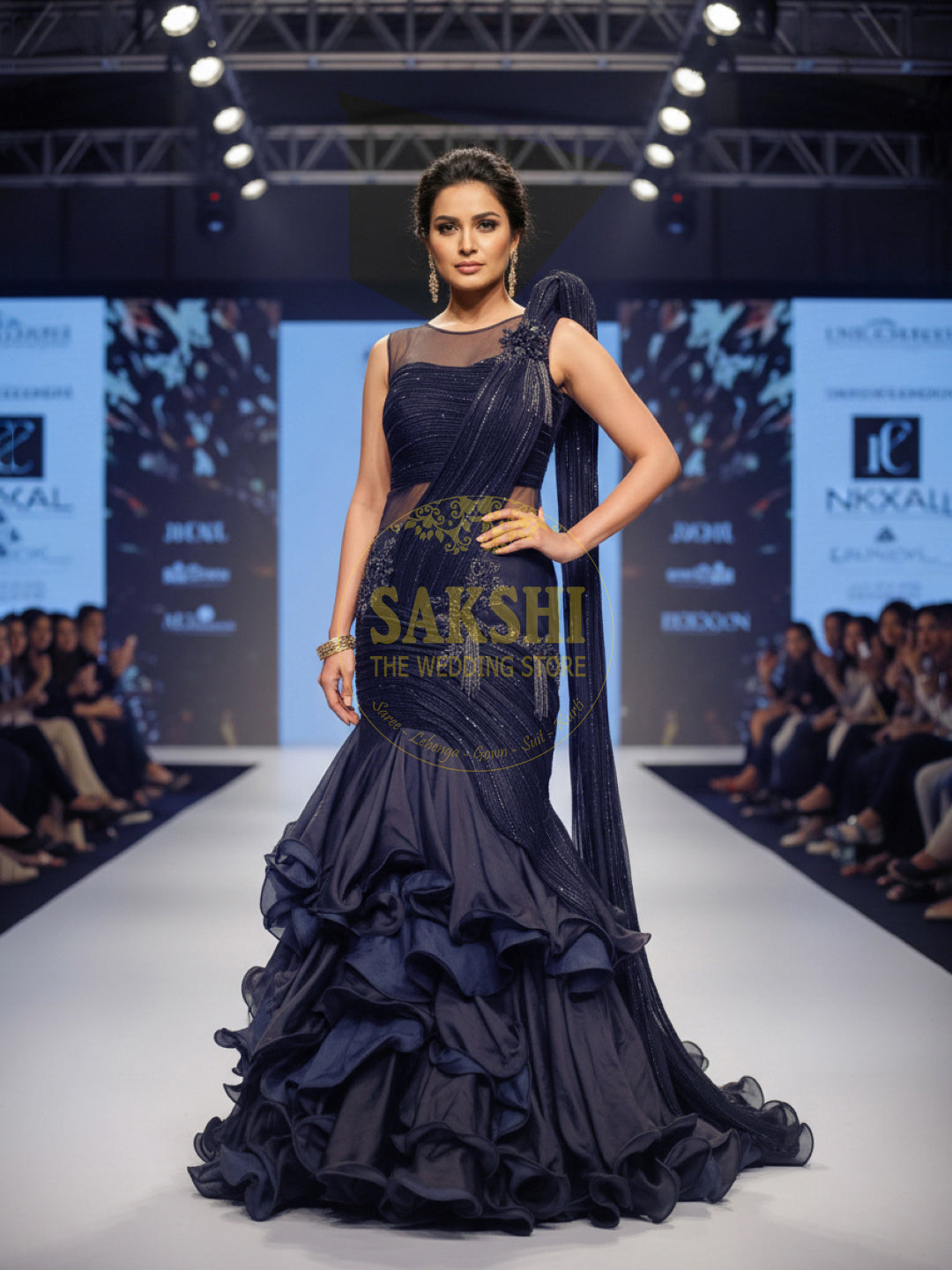 Stunning Navy Blue Designer Mermaid Gown