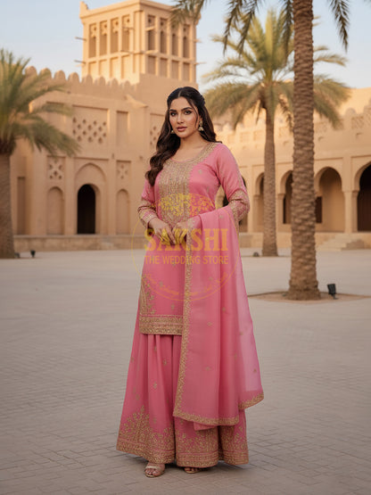 Partywear Pink Shimmer Sharara Set