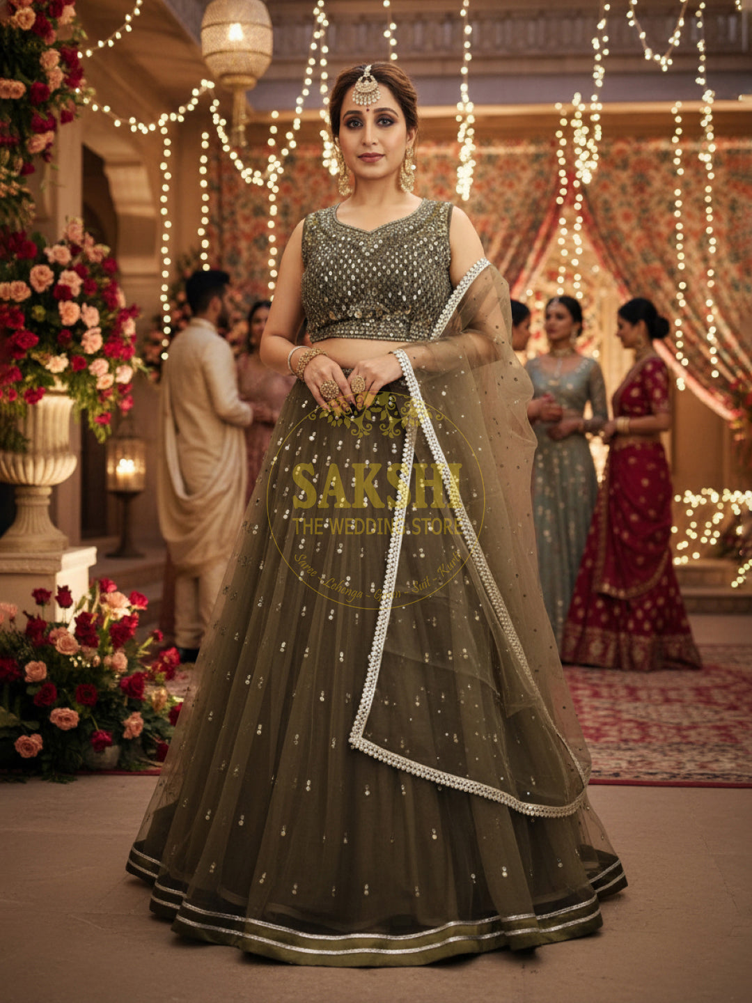 Mehendi Green Flared Lehenga Choli