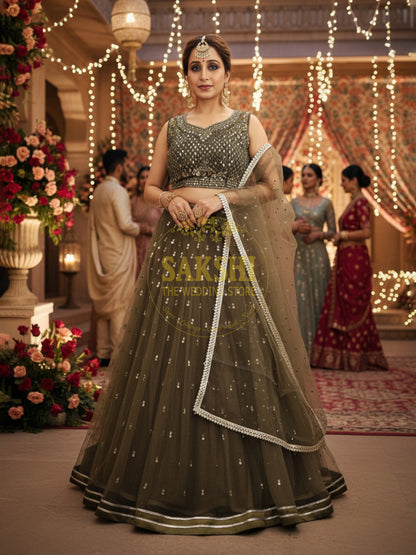 Mehendi Green Flared Lehenga Choli