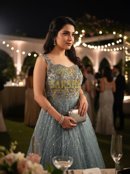 Cyan Blue Engagement Gown