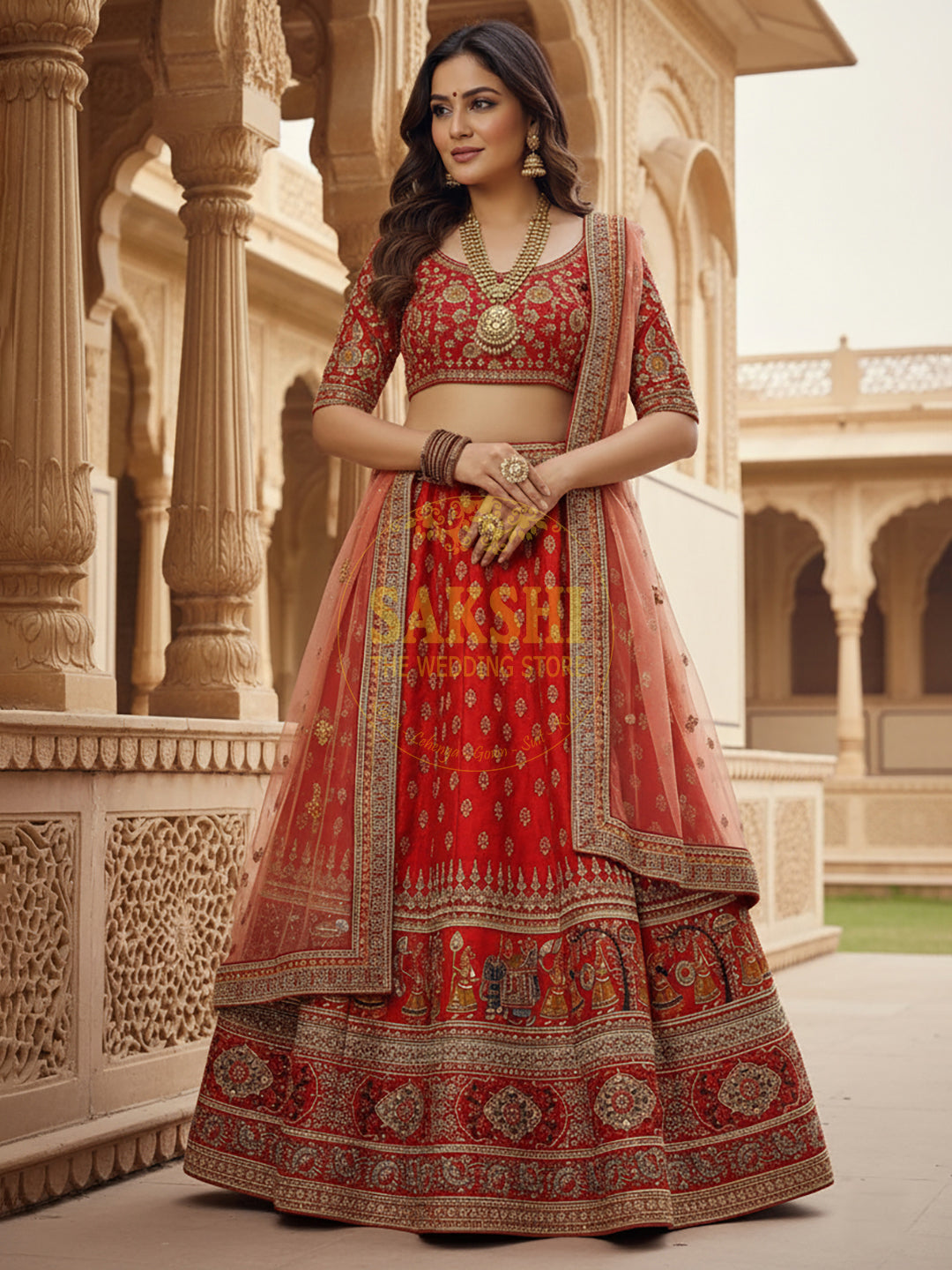 Red Bridal Silk Lehenga wit Multicolored Embroidery